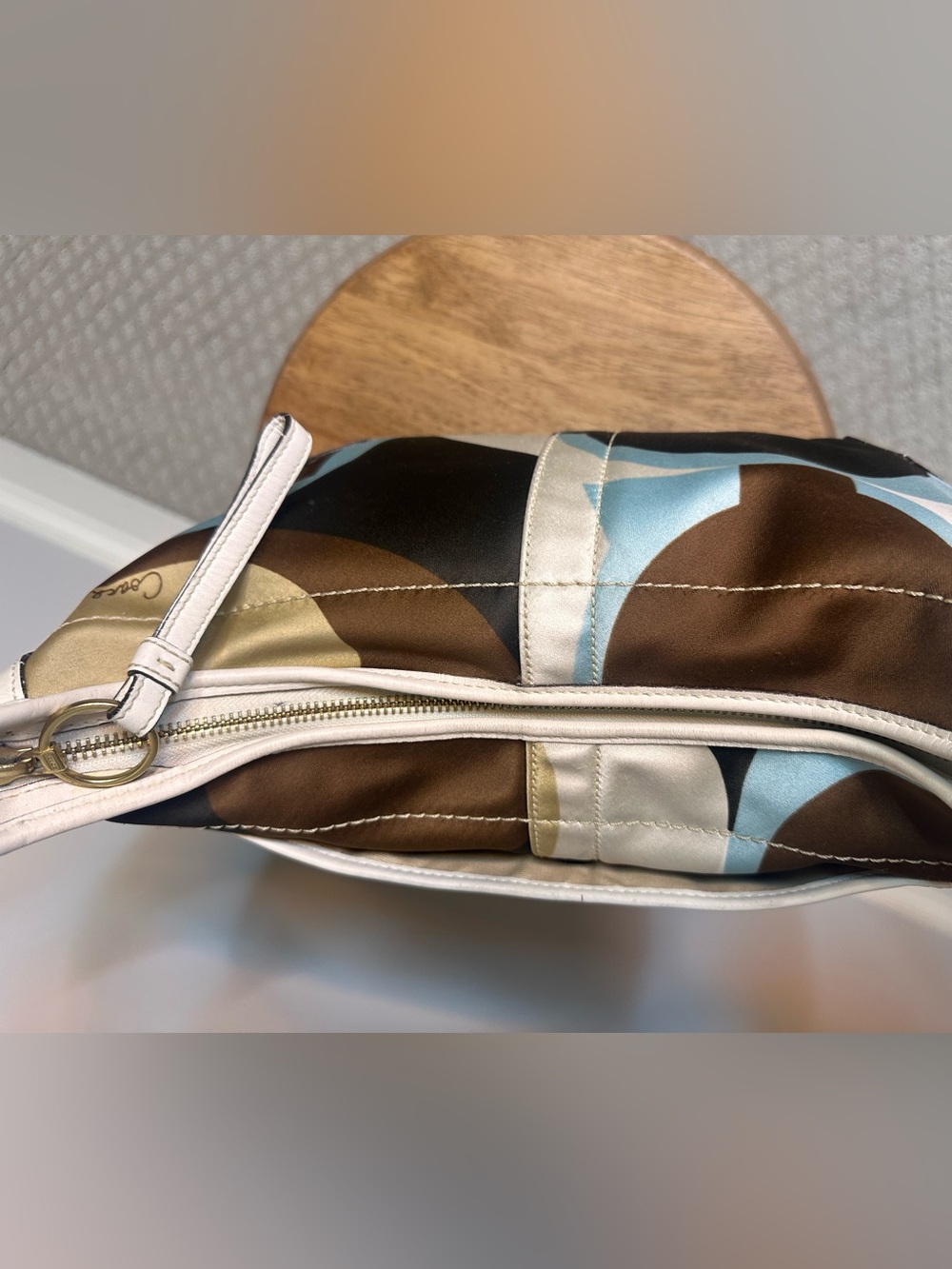Vintage Coach Ergo Optic Scarf Print Brown Beige & Blue 2006 10781 blue cream - Picture 6 of 14